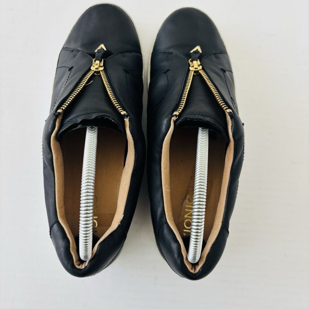 Vionic Ellis Black Leather Zip Sneakers Orthotic Comfort Shoes Womens Size 9.5 - Picture 3 of 13